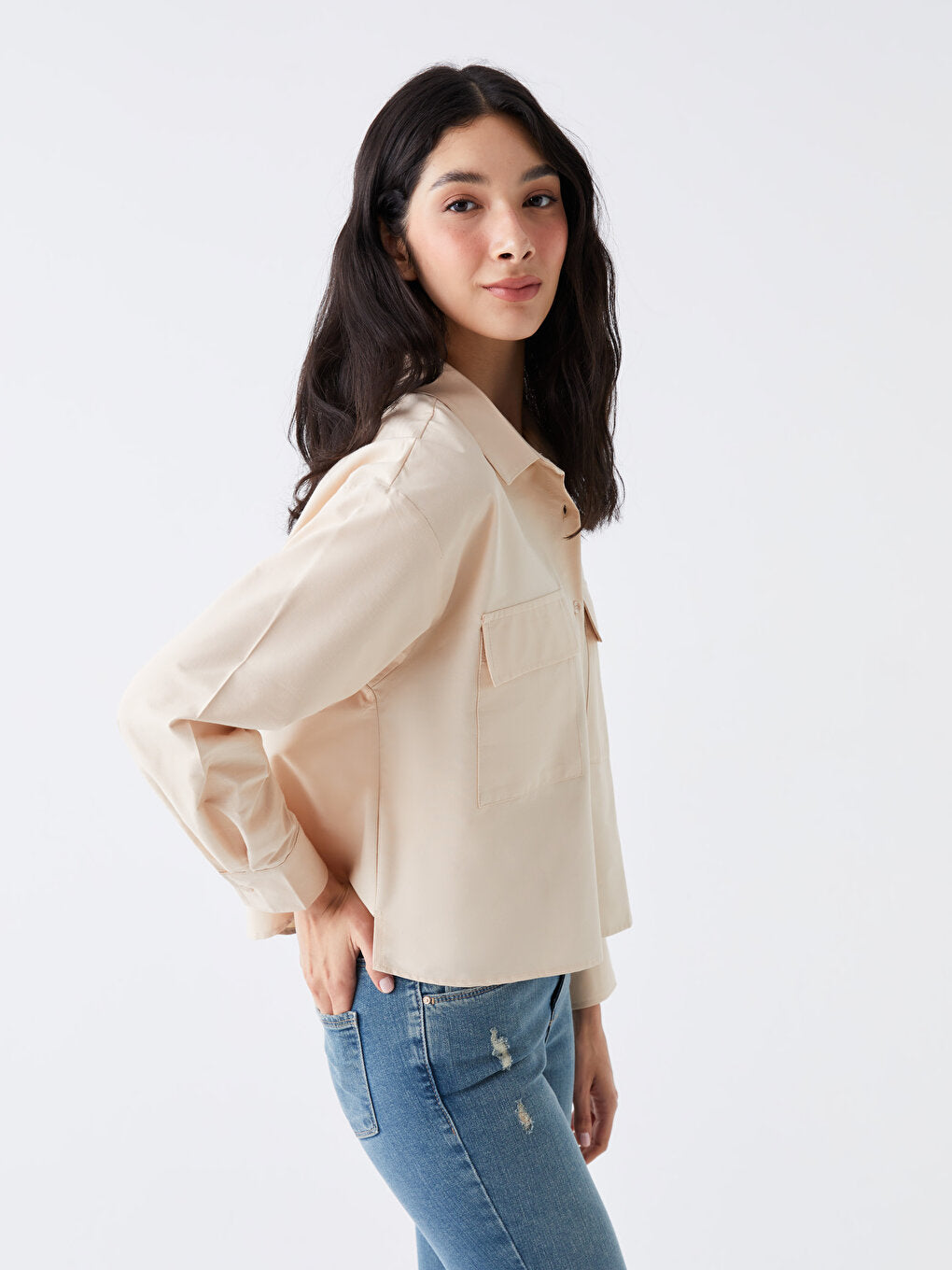 Plain Long Sleeve Oversize Women's Shirt