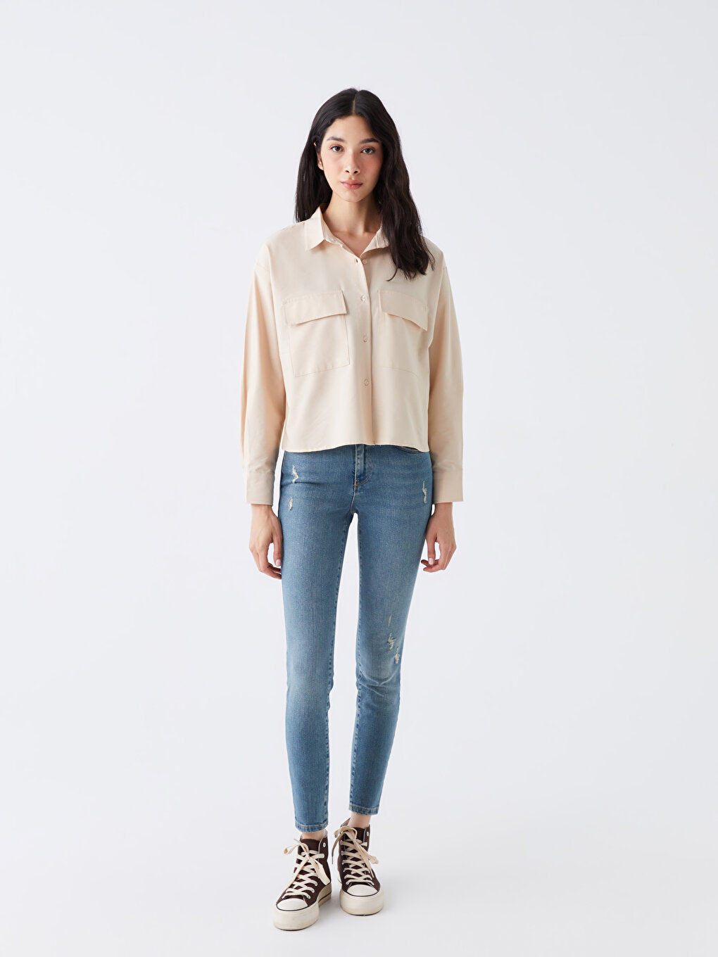 Plain Long Sleeve Oversize Women's Shirt