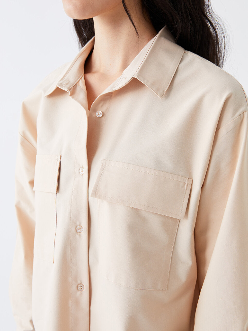 Plain Long Sleeve Oversize Women's Shirt