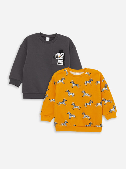 Crew Neck Long Sleeve Printed Baby Boy Sweatshirt Pack of 2