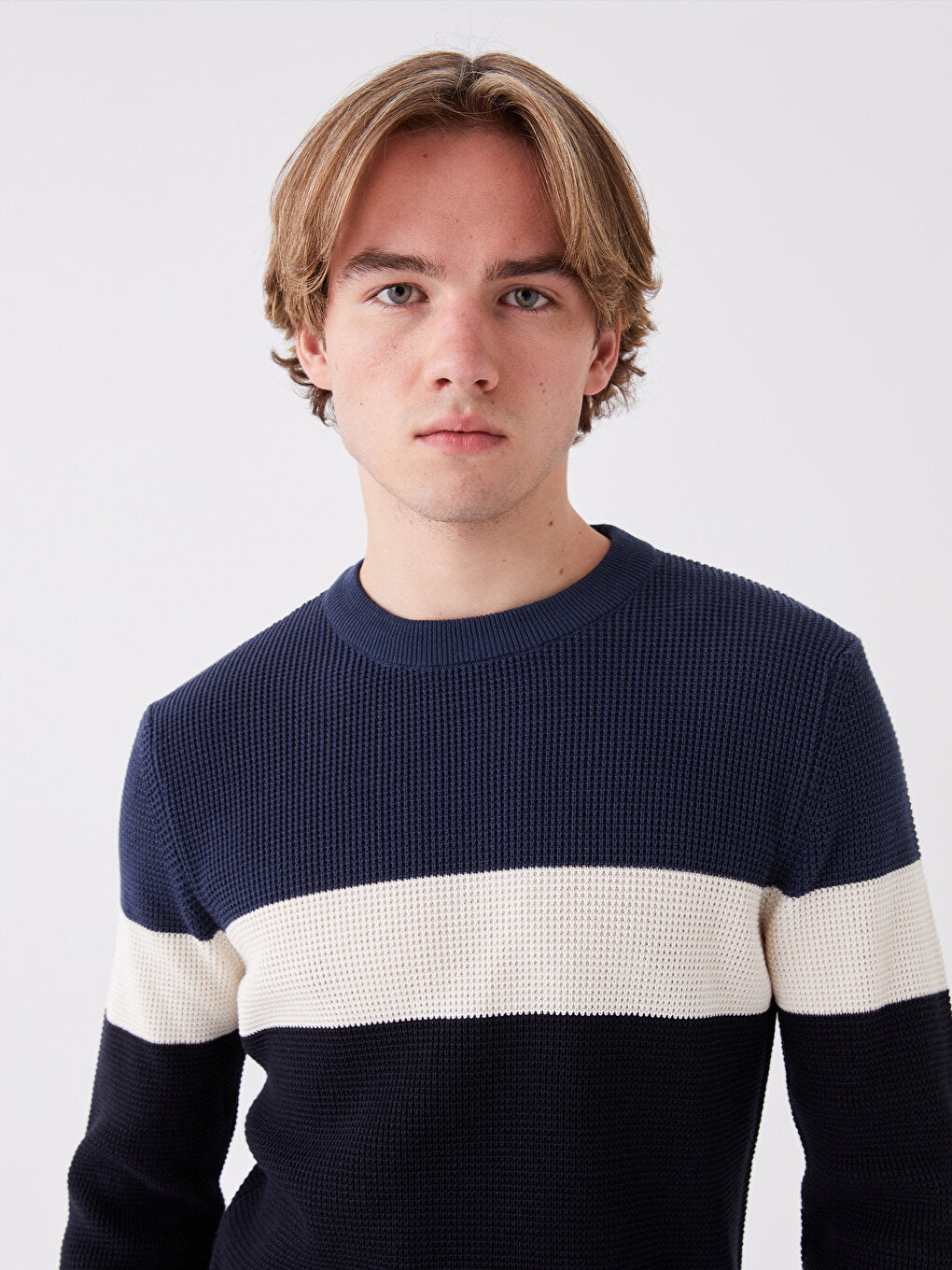 Crew Neck Long Sleeve Color Block Men's Knitwear Sweater