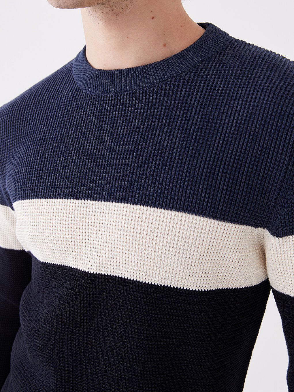 Crew Neck Long Sleeve Color Block Men's Knitwear Sweater