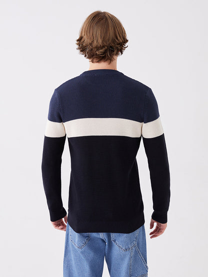 Crew Neck Long Sleeve Color Block Men's Knitwear Sweater