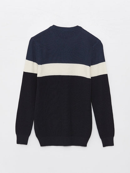 Crew Neck Long Sleeve Color Block Men's Knitwear Sweater