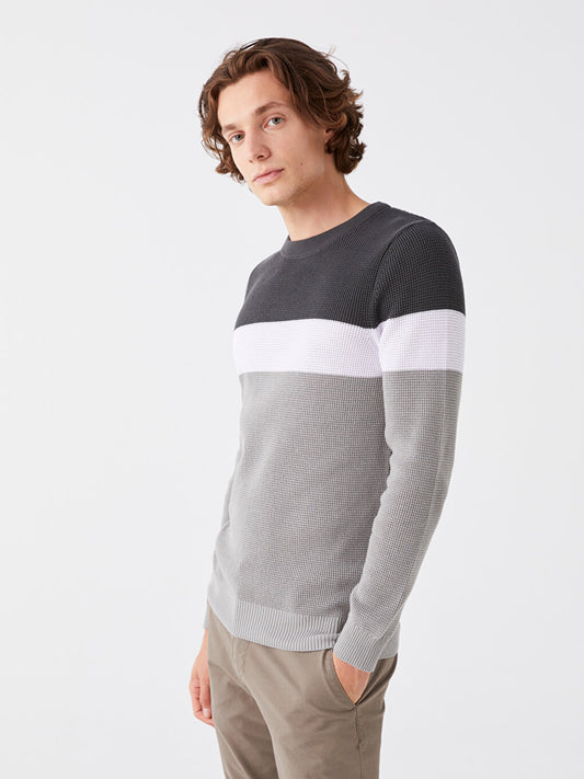 Crew Neck Long Sleeve Color Block Men's Knitwear Sweater