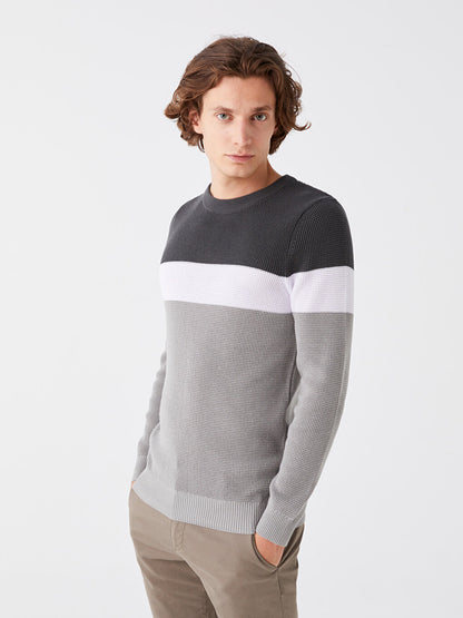 Crew Neck Long Sleeve Color Block Men's Knitwear Sweater