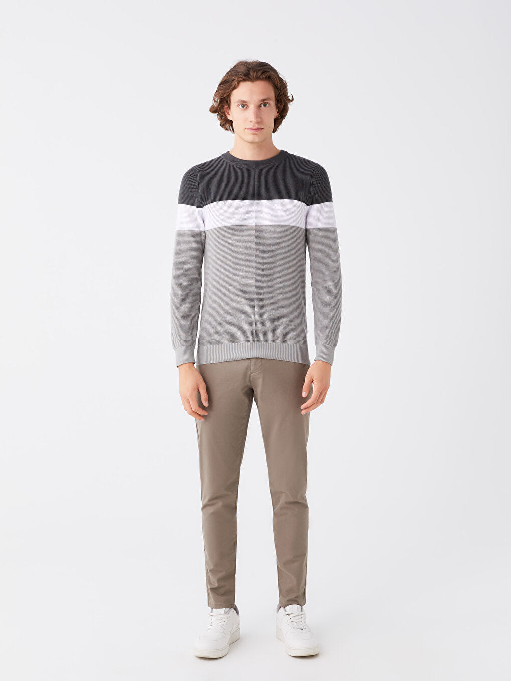 Crew Neck Long Sleeve Color Block Men's Knitwear Sweater