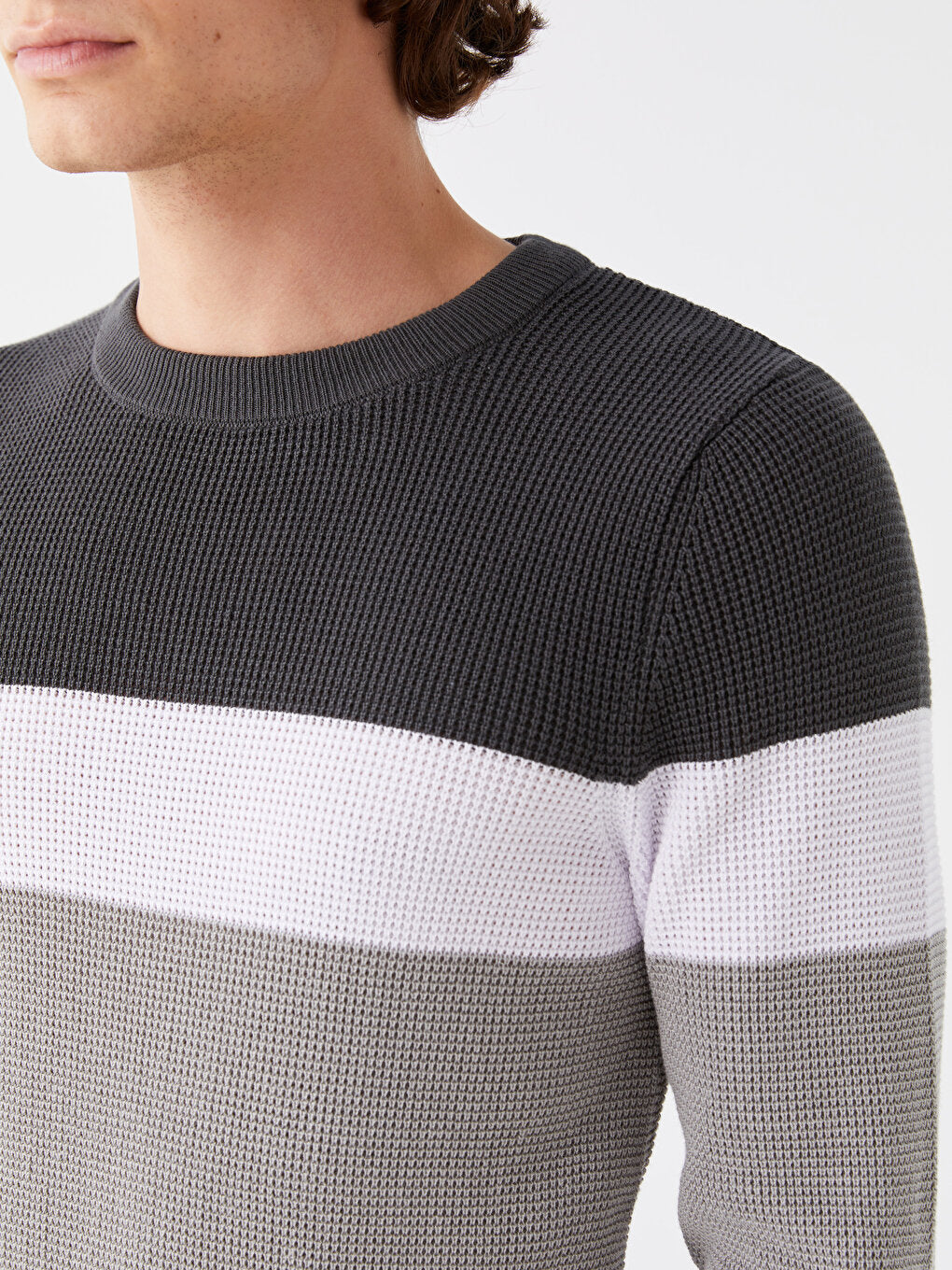 Crew Neck Long Sleeve Color Block Men's Knitwear Sweater