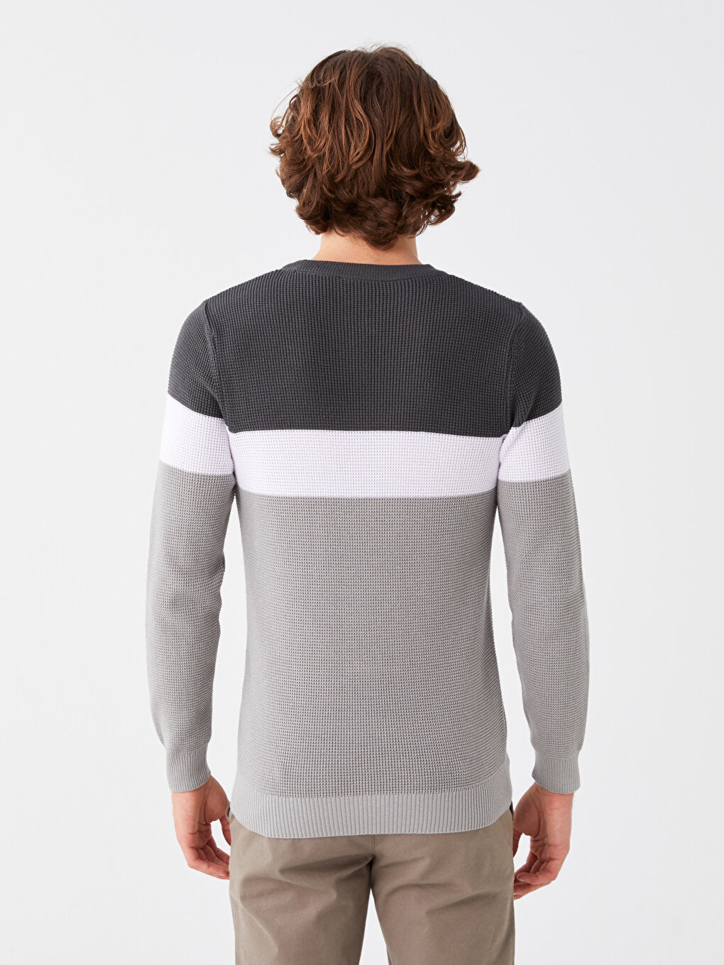 Crew Neck Long Sleeve Color Block Men's Knitwear Sweater