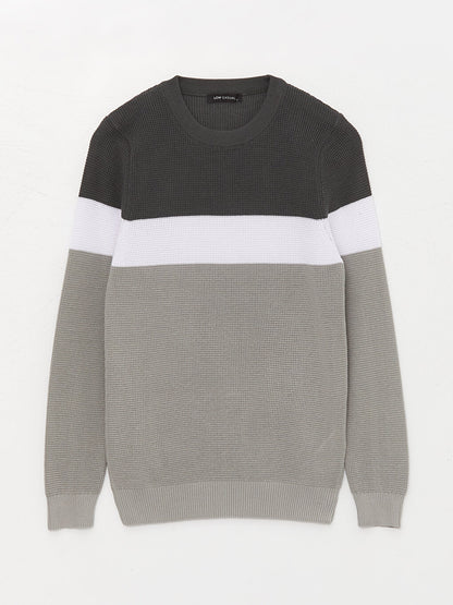 Crew Neck Long Sleeve Color Block Men's Knitwear Sweater