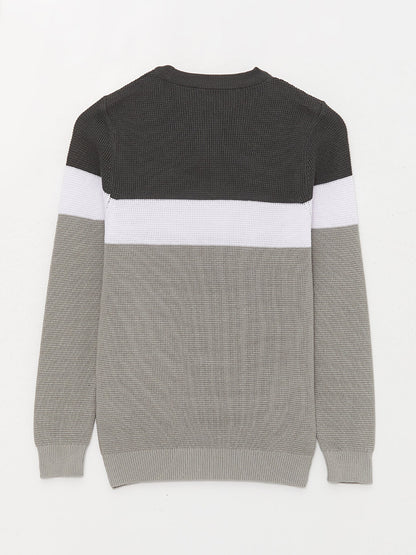 Crew Neck Long Sleeve Color Block Men's Knitwear Sweater