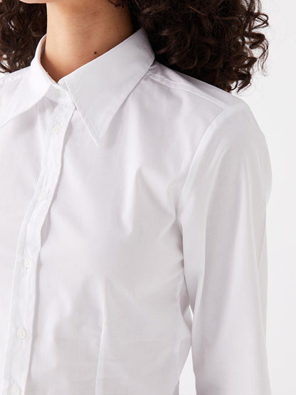 Plain Long Sleeve Crop Poplin Women's Shirt