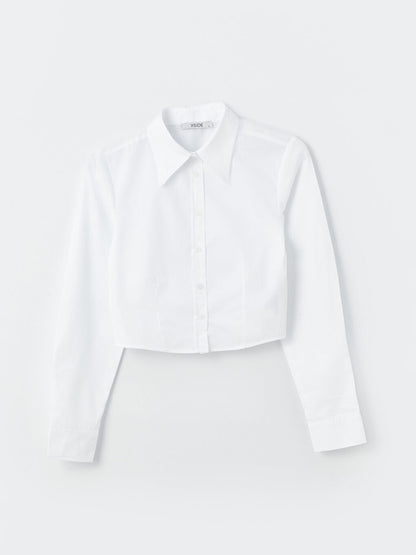 Plain Long Sleeve Crop Poplin Women's Shirt