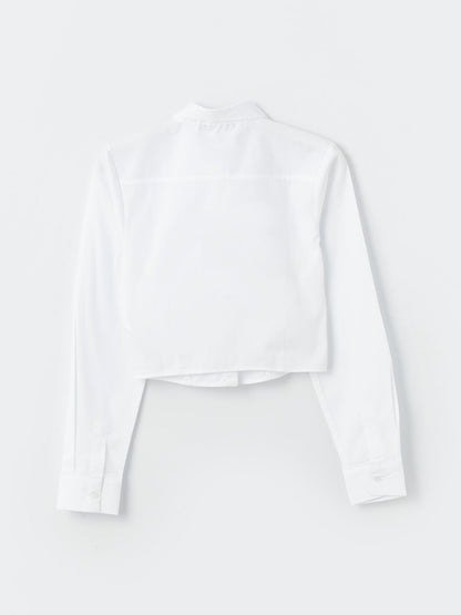 Plain Long Sleeve Crop Poplin Women's Shirt