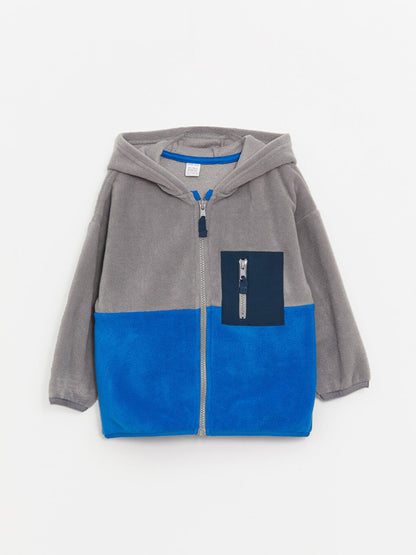 Hooded Long Sleeve Color Block Fleece Baby Boy Zipper Sweatshirt