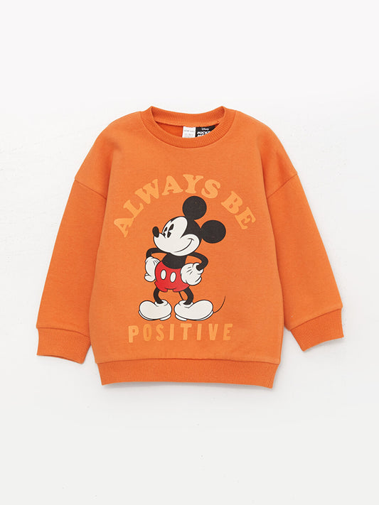 Crew Neck Long Sleeve Mickey Mouse Printed Baby Boy Sweatshirt