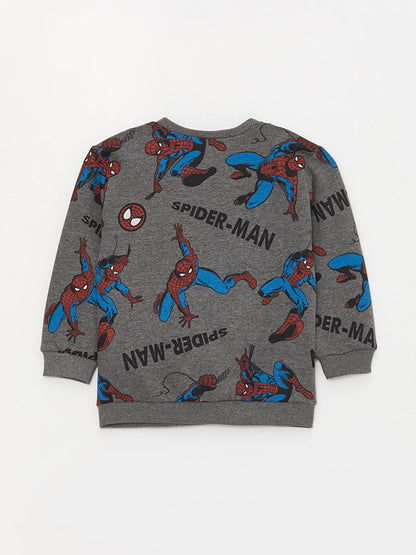 Crew Neck Long Sleeve Spiderman Printed Baby Boy Sweatshirt and Tracksuit Bottom 2-Piece Set