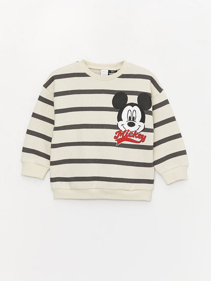 Crew Neck Mickey Mouse Printed Baby Boy T-Shirt and Tracksuit Bottom 2-Piece Set