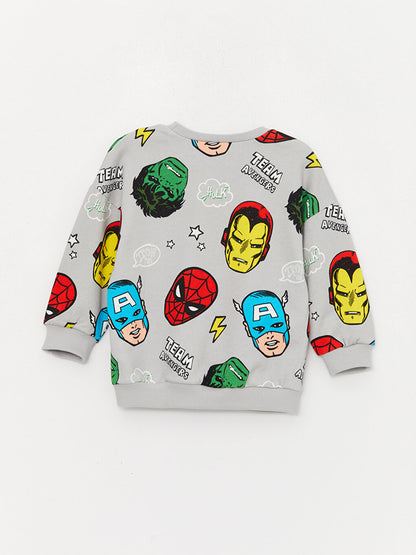 Crew Neck Marvel Printed Baby Boy Sweatshirt and Tracksuit Bottom 2-Piece Set