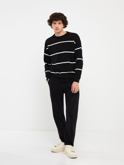 Crew Neck Long Sleeve Striped Men's Knitwear Sweater