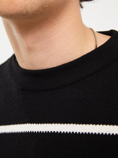 Crew Neck Long Sleeve Striped Men's Knitwear Sweater