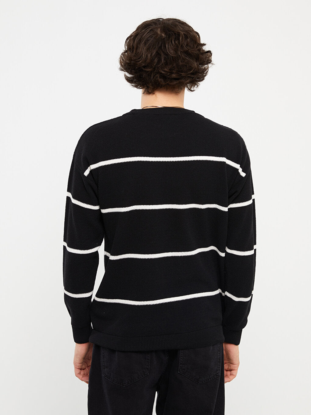 Crew Neck Long Sleeve Striped Men's Knitwear Sweater