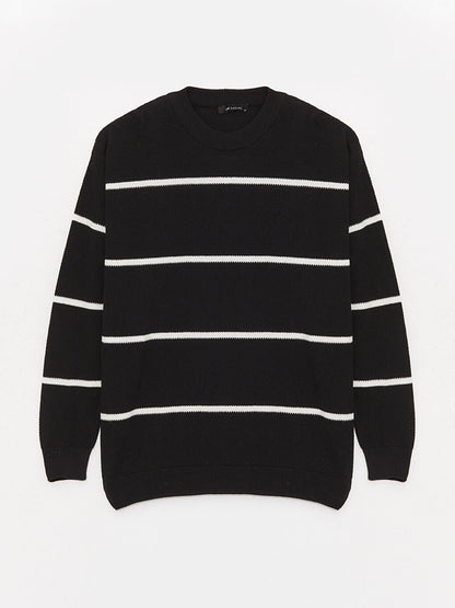 Crew Neck Long Sleeve Striped Men's Knitwear Sweater