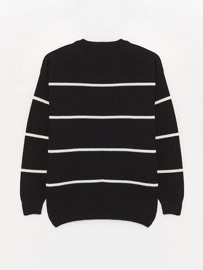 Crew Neck Long Sleeve Striped Men's Knitwear Sweater