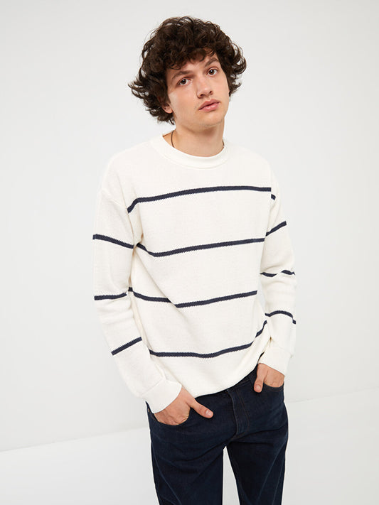 Crew Neck Long Sleeve Striped Men's Knitwear Sweater