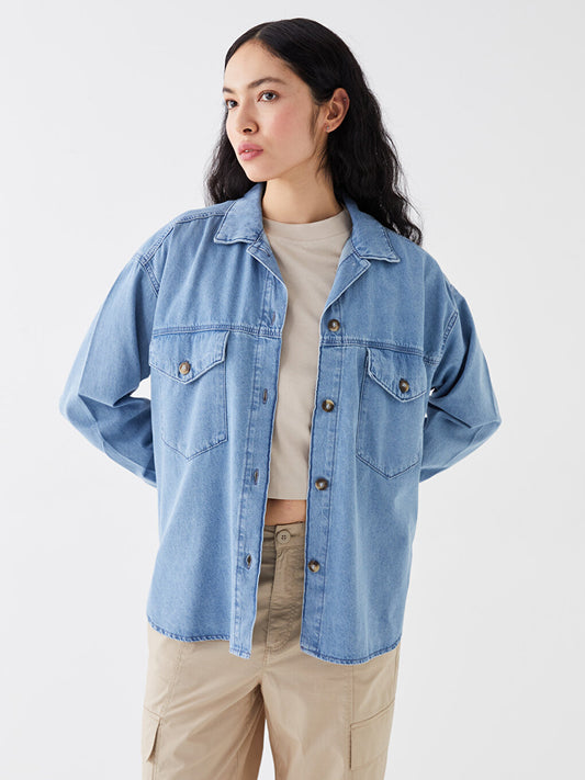 Plain Long Sleeve Oversize Women's Jean Shirt