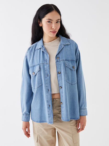 Plain Long Sleeve Oversize Women's Jean Shirt