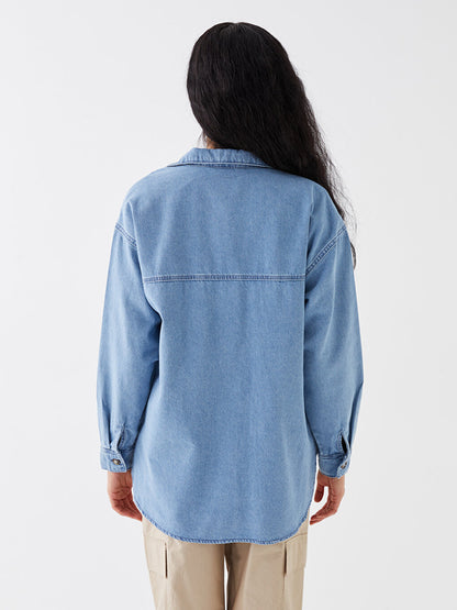 Plain Long Sleeve Oversize Women's Jean Shirt