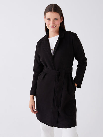 Jacket Collar Plain Long Sleeve Suede Women's Trench Coat