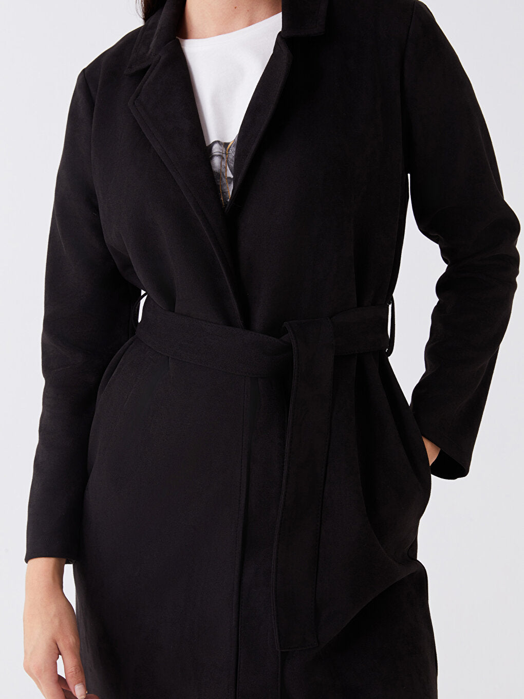 Jacket Collar Plain Long Sleeve Suede Women's Trench Coat