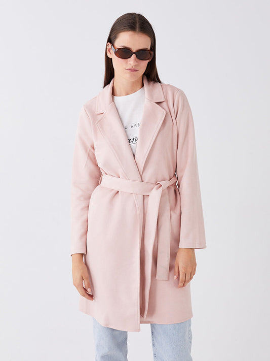 Jacket Collar Plain Long Sleeve Suede Women's Trench Coat