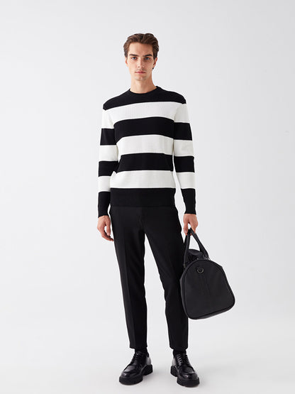 Crew Neck Long Sleeve Striped Men's Knitwear Sweater