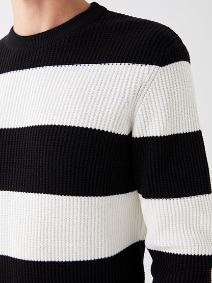 Crew Neck Long Sleeve Striped Men's Knitwear Sweater