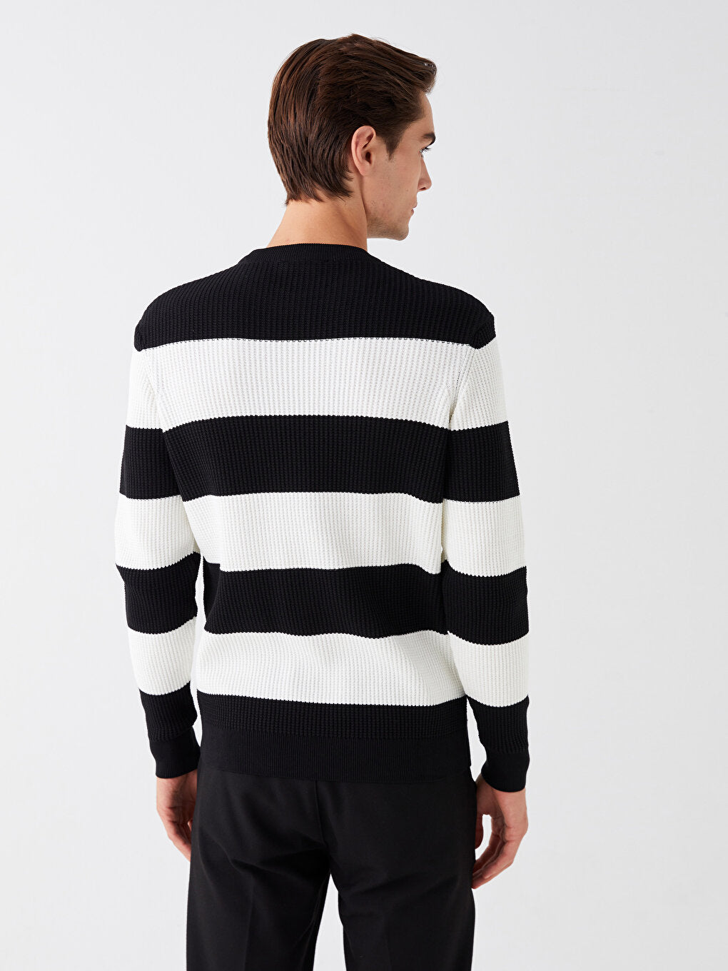 Crew Neck Long Sleeve Striped Men's Knitwear Sweater