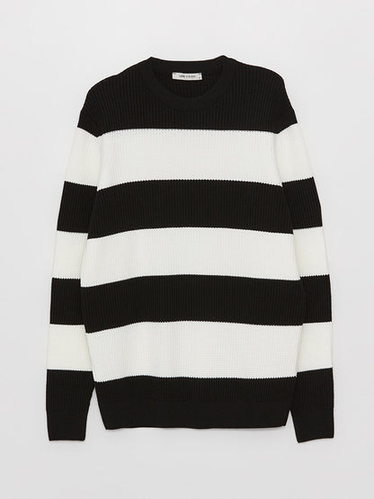 Crew Neck Long Sleeve Striped Men's Knitwear Sweater