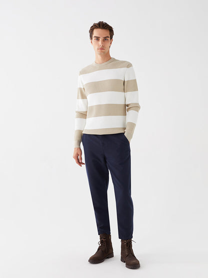 Crew Neck Long Sleeve Striped Men's Knitwear Sweater