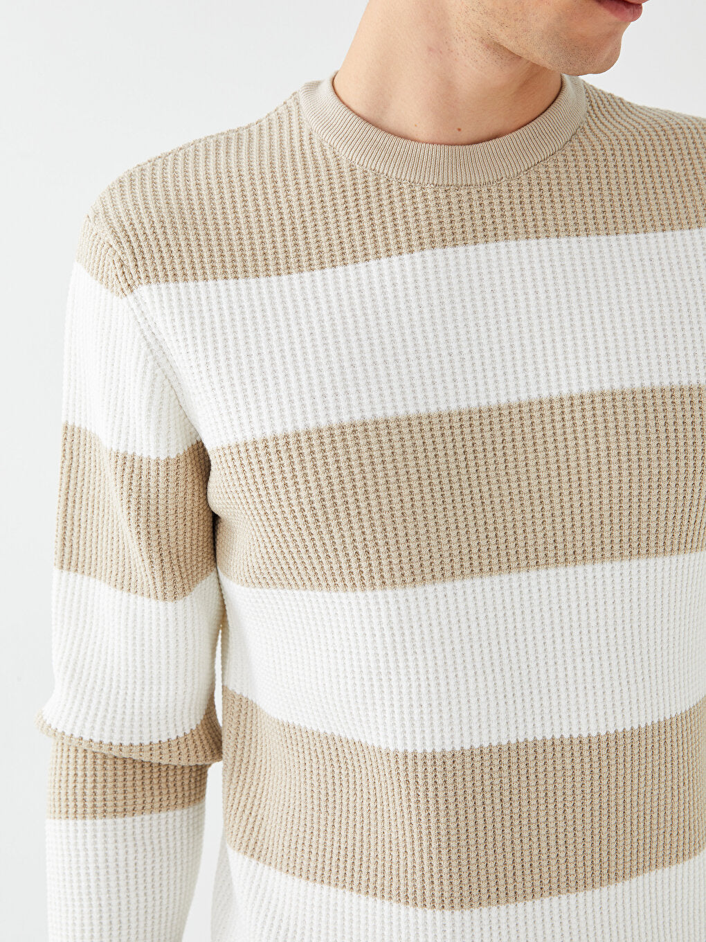 Crew Neck Long Sleeve Striped Men's Knitwear Sweater