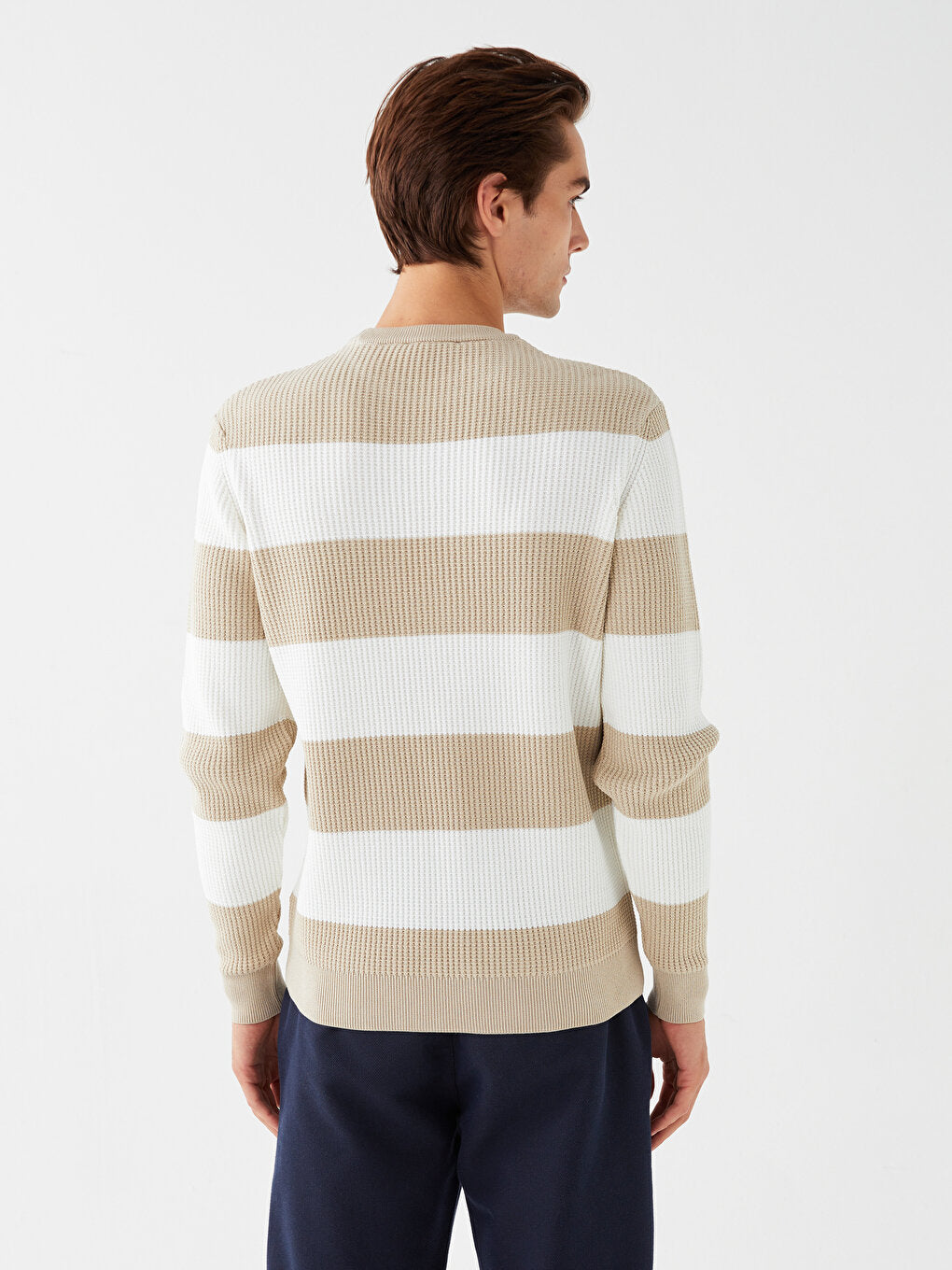 Crew Neck Long Sleeve Striped Men's Knitwear Sweater