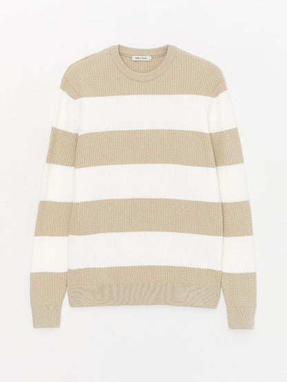 Crew Neck Long Sleeve Striped Men's Knitwear Sweater