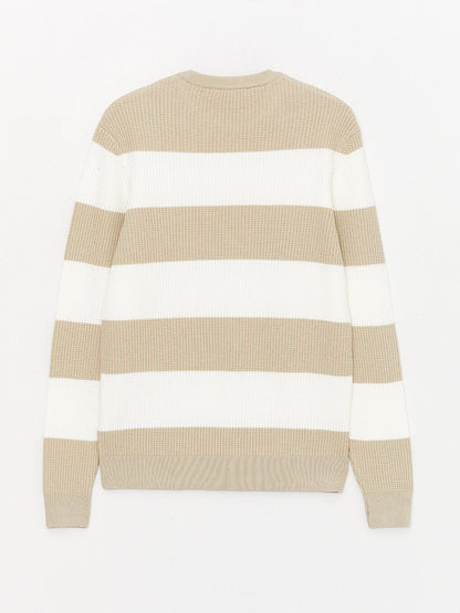 Crew Neck Long Sleeve Striped Men's Knitwear Sweater