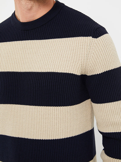 Crew Neck Long Sleeve Striped Men's Knitwear Sweater