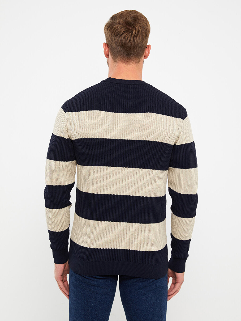 Crew Neck Long Sleeve Striped Men's Knitwear Sweater