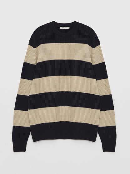 Crew Neck Long Sleeve Striped Men's Knitwear Sweater