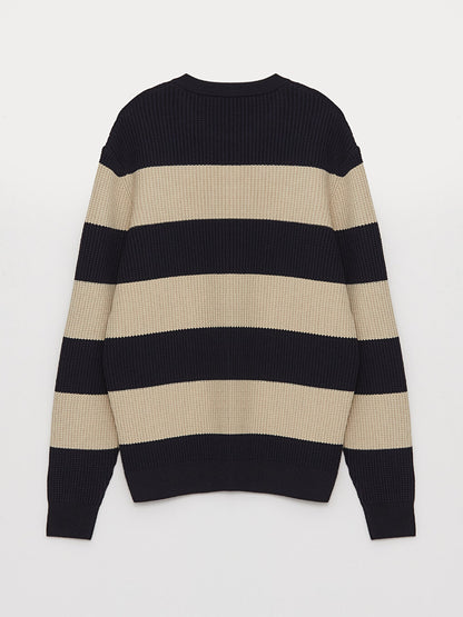 Crew Neck Long Sleeve Striped Men's Knitwear Sweater