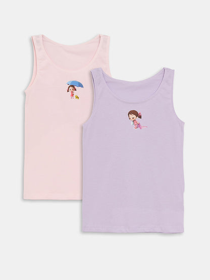 Crew Neck Niloya Printed Girl's Undershirt 2-pack