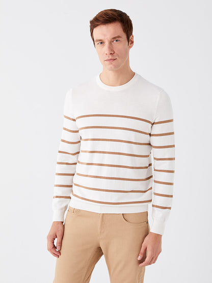 Crew Neck Long Sleeve Striped Men's Knitwear Sweater